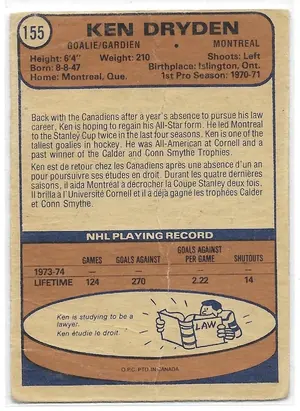1974-75 O-Pee-Chee #155 Ken Dryden *