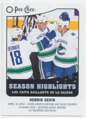 2010-11 O-PEE-CHEE - HENRIK SEDIN #SH-11 SEASON HIGHLIGHTS