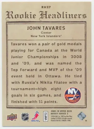 2009-10 Upper Deck John Tavares Rookie Headliners #RH27