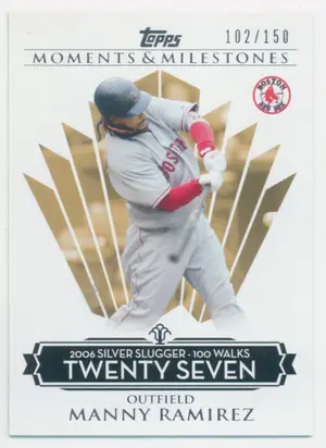 2008 Topps Moments & Milestones - Manny Ramirez #119-100 2006 Silver Slugger 100 Walks 102/150