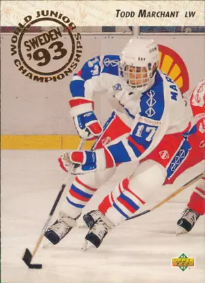 1992-93 UPPER DECK - TODD MARCHANT #606 WORLD JUNIOR CHAMPIONSHIPS RC