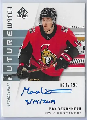 2019-20 SP Authentic (Future Watch) Inscribed #156 Max Veronneau RC (034/999)