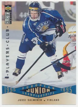 1995-96 COLLECTOR'S CHOICE - JUSSI SALMINEN #339 EUROPEAN JUNIOR CHAMPIONSHIPS PLAYER'S CLUB