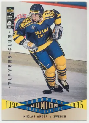1995-96 COLLECTOR'S CHOICE - NIKLAS ANGER #344 EUROPEAN JUNIOR CHAMPIONSHIPS PLAYERS CLUB