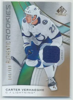 2019-20 SP GAME USED - CARTER VERHAEGHE #135 JERSEY GOLD 349/599