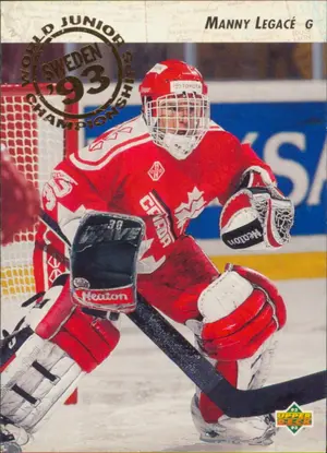 1992-93 UPPER DECK - MANNY LEGACE #585 WORLD JUNIOR CHAMPIONSHIPS RC