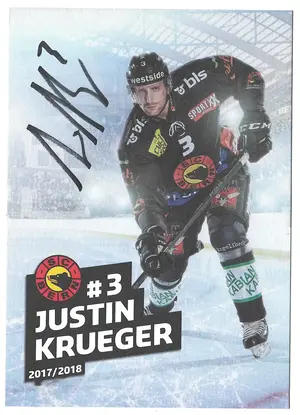 2017-18 SC Bern Photocards #3 Justin Krueger (Signed)