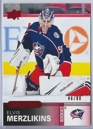 2019-20 Overtime Red #104 Elvis Merzlikins (46/99)