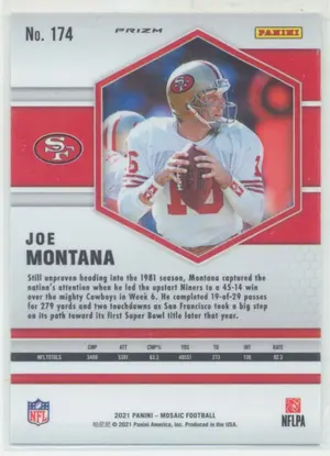 2021 Panini Mosaic Joe Montana Mosaic Reactive Orange Prizm Parallel #174