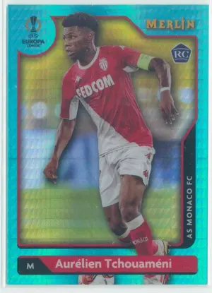 2021-22 Topps Merlin Collection Chrome UCL - Aurelien Tchouameni #17 Rookie Aqua Prism Refractor Parallel