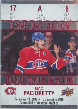 2017-18 TIM HORTONS - MAX PACIORETTY #GDA-8 GAME DAY ACTION
