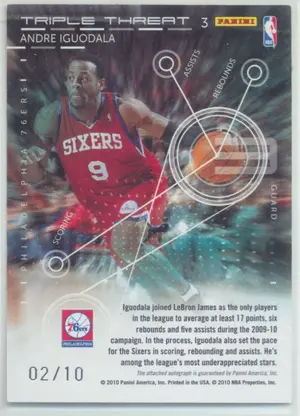 2010-11 Panini Threads Andre Iguodala Triple Threat Autograph #3 2/10