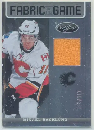 2012-13 PANINI CERTIFIED - MIKAEL BACKLUND #FOG-MBA FABRIC OF THE GAME 179/299