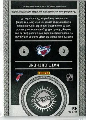 2012-13 Panini Titanium Game Worn Gear Matt Duchene Colorado Avalanche