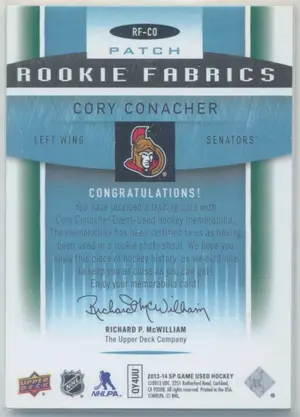 2013-14 Upper Deck SP Game Used Cory Conacher Rookie Fabrics Patch #RF-CO 24/35