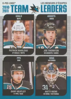2011-12 O-PEE-CHEE - PATRICK MARLEAU/JOE THORNTON/DANY HEATLEY/ANTTI NIEMI #TL-25 TEAM LEADERS