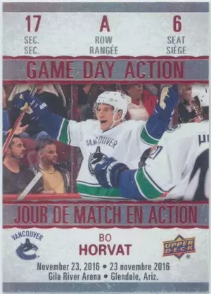 2017-18 TIM HORTONS - BO HORVAT #GDA-6 GAME DAY ACTION