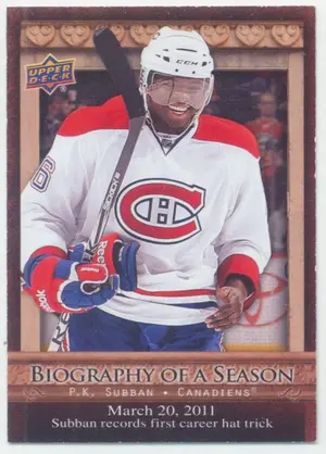 2010-11 UPPER DECK BIOGRAPHY OF A SEASON - P.K. SUBBAN #BOS29⚠️