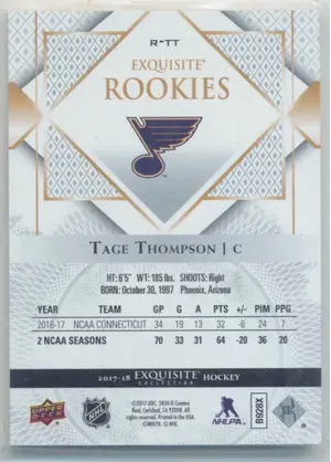 2017-18 Upper Deck Black Diamond Tage Thompson Exquisite Rookies #R-TT 257/299