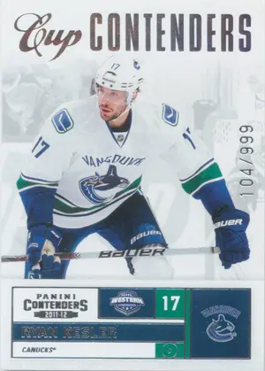 2011-12 PANINI CONTENDERS - RYAN KESLER #143 CUP CONTENDERS 104/999