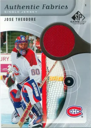 2005-06 SP GAME USED - JOSE THEODORE #AF-TG AUTHENTIC FABRICS SINGLE JERSEY