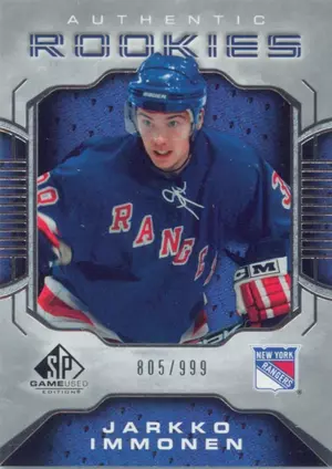 2006-07 SP GAME USED - JARKKO IMMONEN #135 AUTHENTIC ROOKIES 805/999