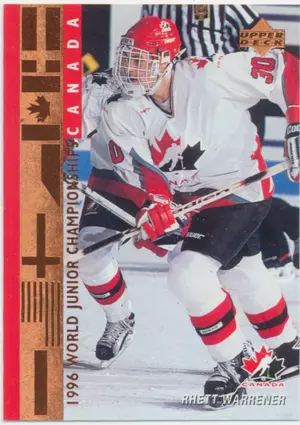 1995-96 UPPER DECK - RHETT WARRENER #528 WORLD JUNIOR CHAMPIONSHIPS ROOKIE