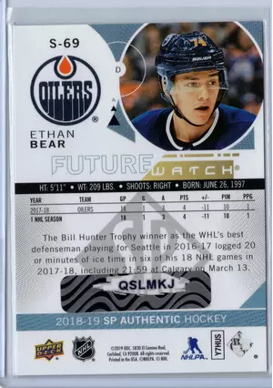 2018-19 UD SPA Future Watch Spectrum Level 1 Ethan Bear