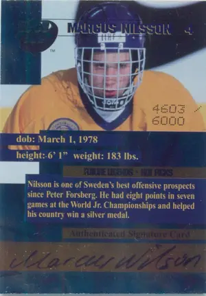 1996 COLLECTOR'S EDGE FUTURE LEGENDS - MARCUS NILSSON #4 AUTO HOT PICKS 4603/6000