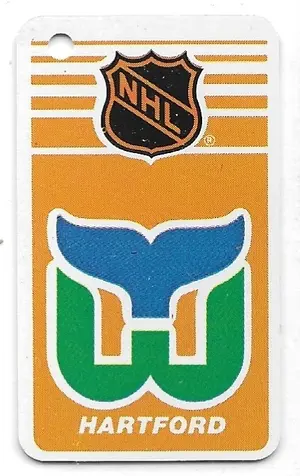 1983 Souhaits Renaissance Key Chain Cards #NNO Hartford Whalers Logo & Mickey Volcan